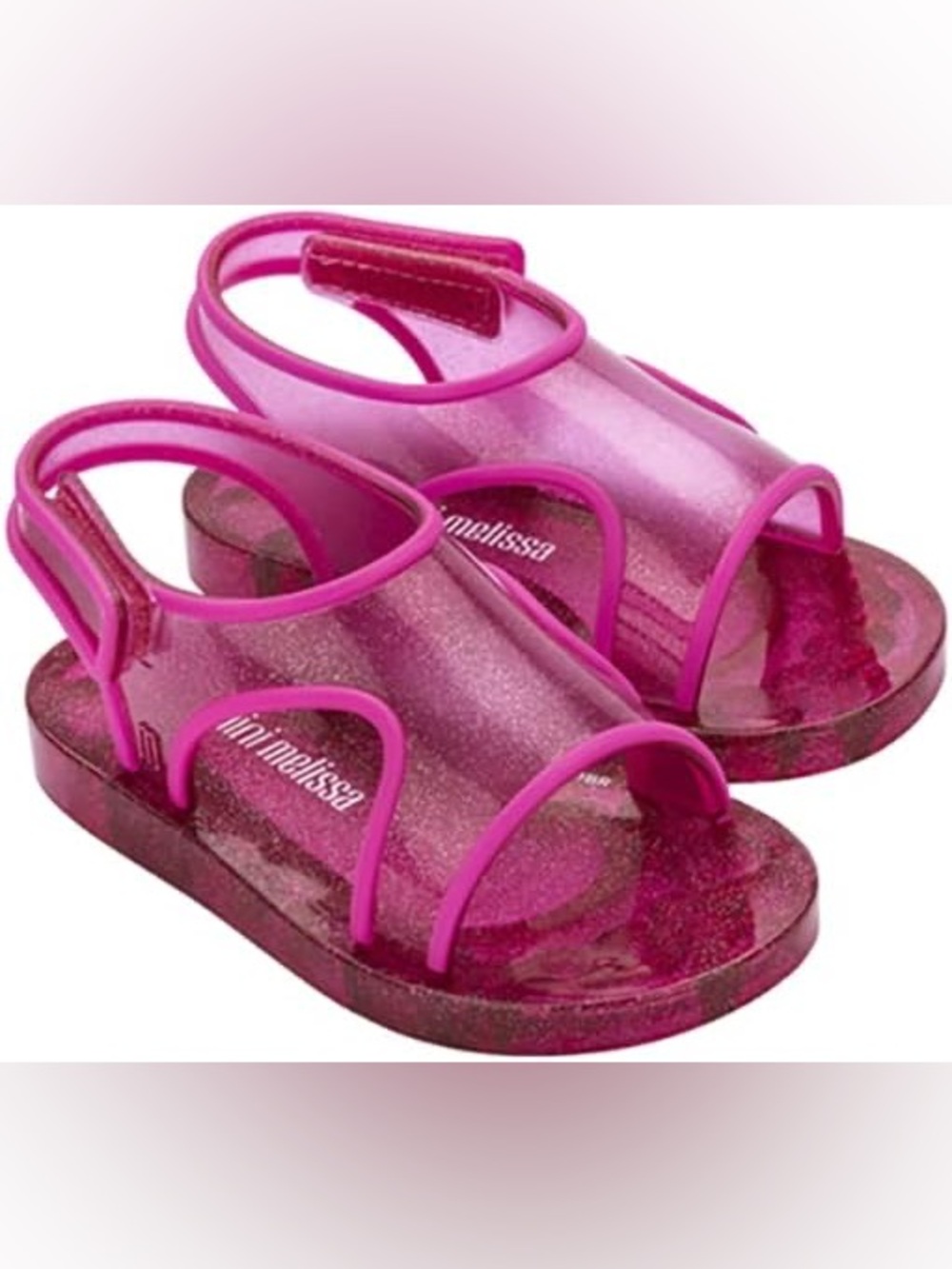 Mini Melissa Kids' Pink Acqua sandals featuring a sparkly jelly design SZ 13